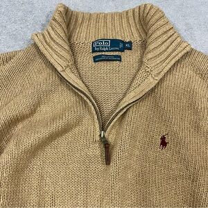 Polo Ralph Lauren Sweater Mens XL Tan Quarter Zip Knit Cotton Pullover Pony